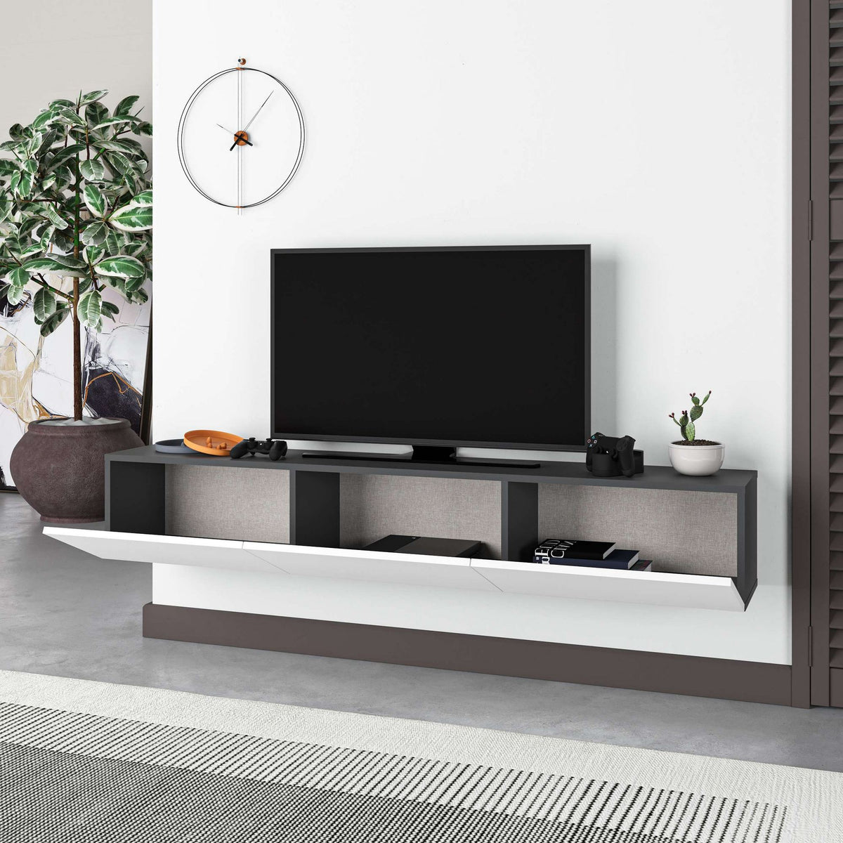 Έπιπλο Τηλεόρασης TV Βάση Σύνθεση Ανθρακί Λευκό | 776HMS3149