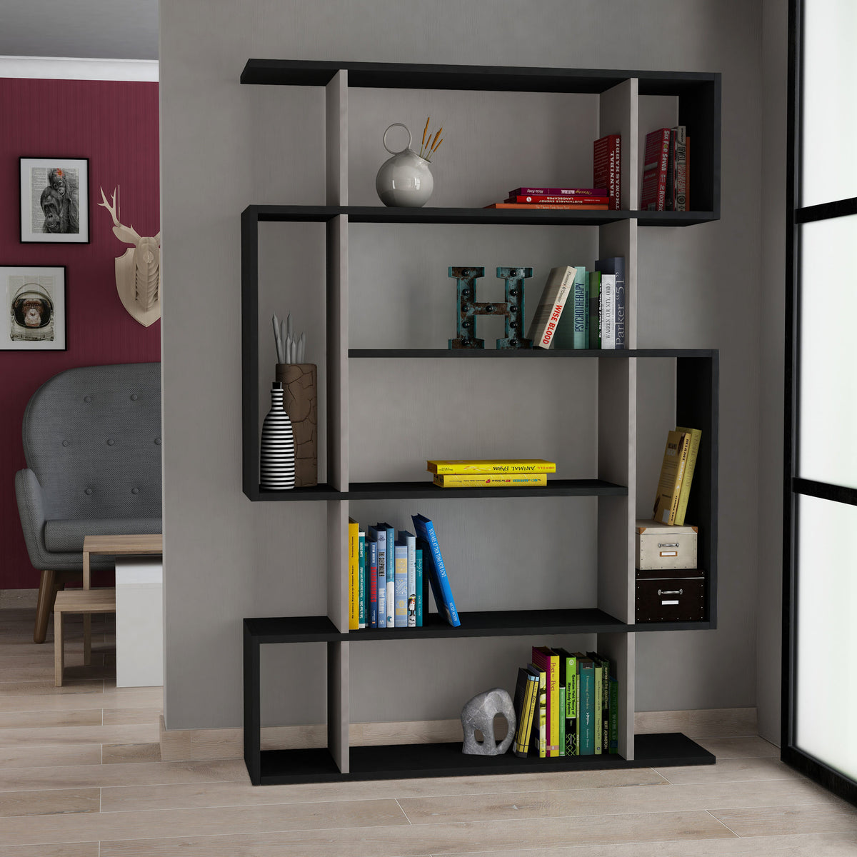 Βιβλιοθήκη 110 × 25,5 × 161 εκ. Ανθρακί Light Καφέ GR776HMS3617