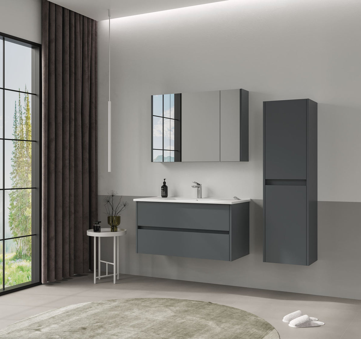 Ντουλάπι Καθρέφτης Μπάνιου 100x66x16 εκ. Matte Anthracite | 785PNC1179