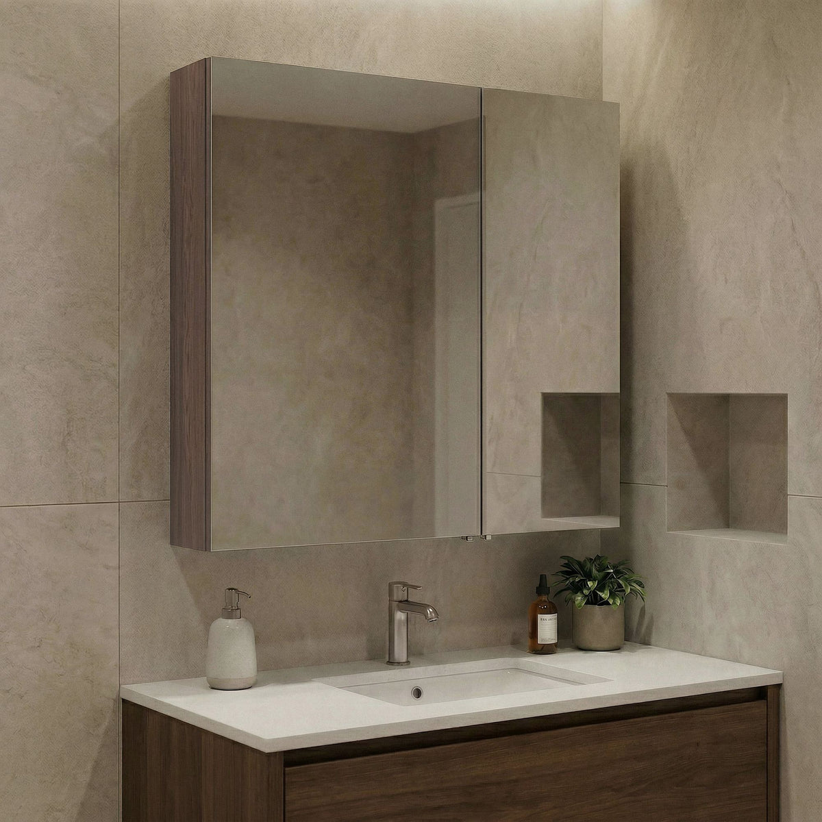 Ντουλάπι Καθρέφτης Μπάνιου 60x66x16 εκ. Dark Walnut | 785PNC1189