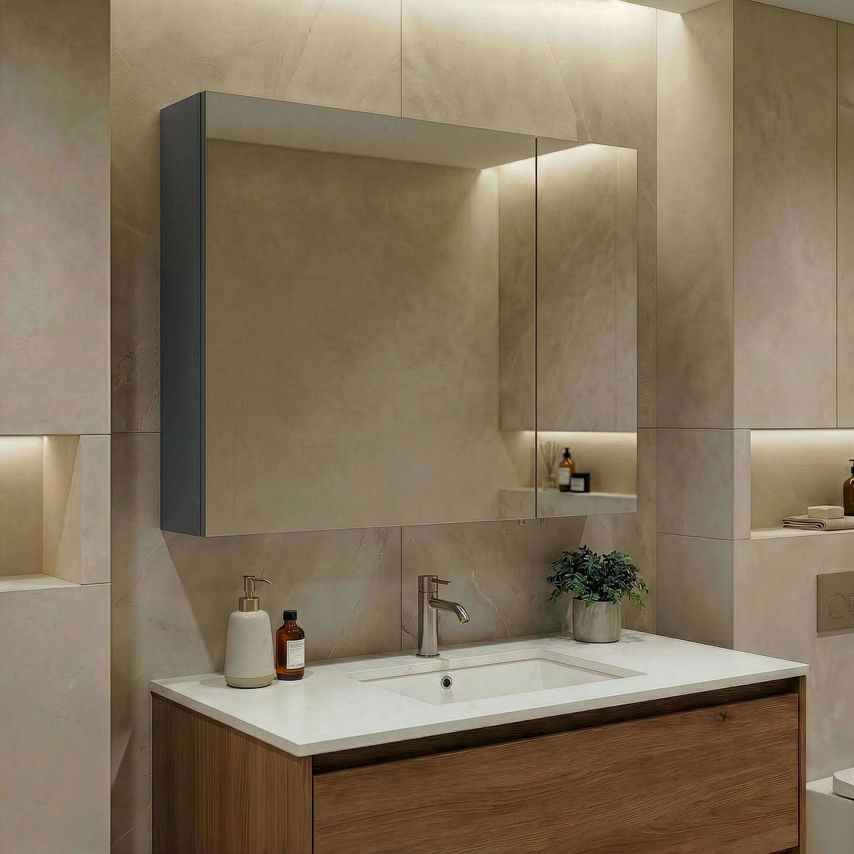 Ντουλάπι Καθρέφτης Μπάνιου 79x66x16 εκ. Matte Anthracite | 785PNC1191
