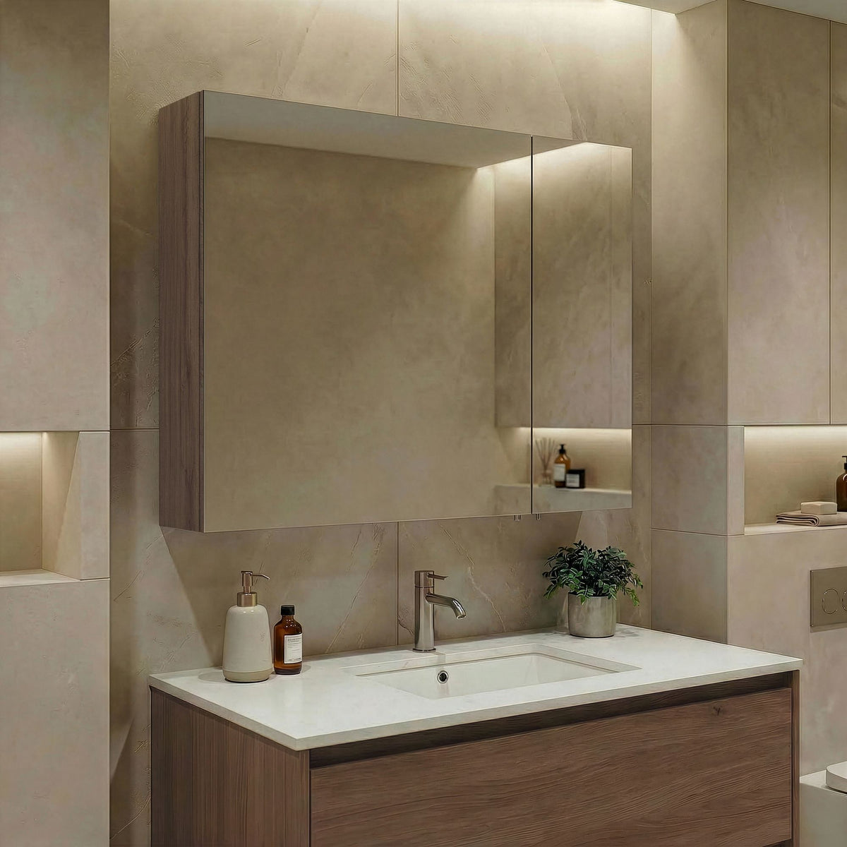 Ντουλάπι Καθρέφτης Μπάνιου 79x66x16 εκ. Dark Walnut | 785PNC1193