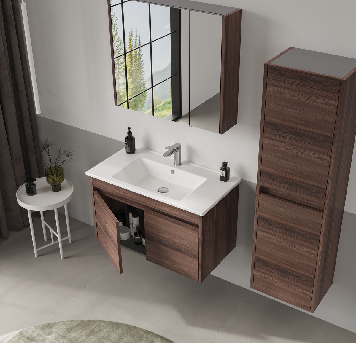 Ντουλάπι Καθρέφτης Μπάνιου 79x66x16 εκ. Dark Walnut | 785PNC1193