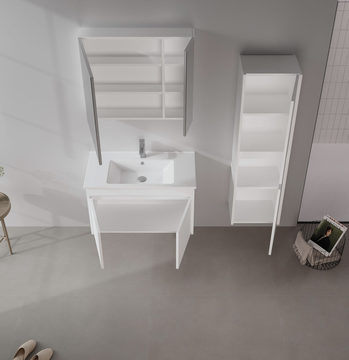 Έπιπλο Μπάνιου με Νιπτήρα σε χρώμα Ματ Λευκό, 785PNC1208.