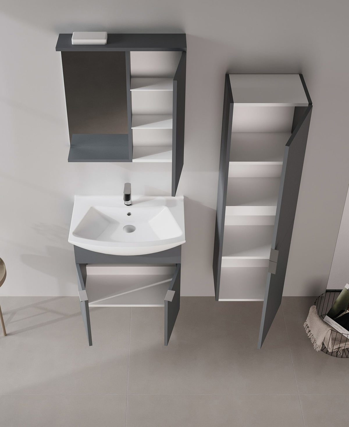 Ντουλάπι Καθρέφτης Μπάνιου 63x68x18 εκ. Matte Anthracite | 785PNC1246