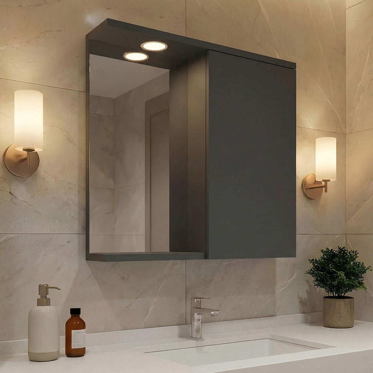 Ντουλάπι Καθρέφτης Μπάνιου 75x68x18 εκ. Matte Anthracite | 785PNC1249