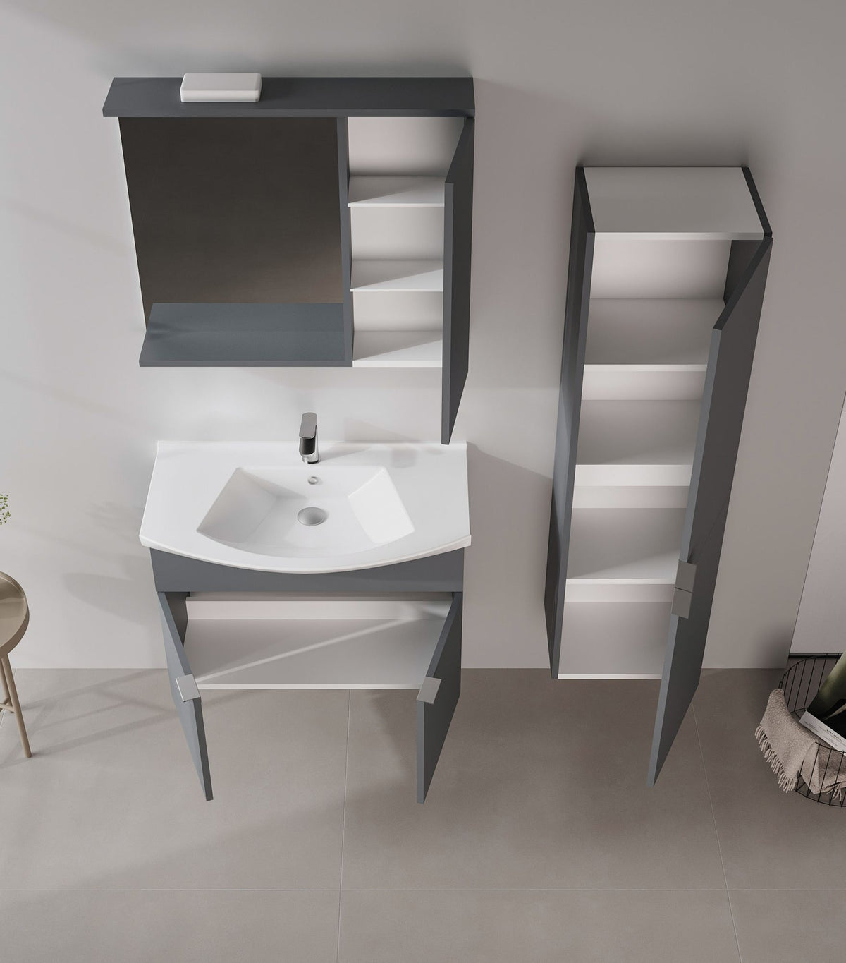 Ντουλάπι Καθρέφτης Μπάνιου 75x68x18 εκ. Matte Anthracite | 785PNC1249