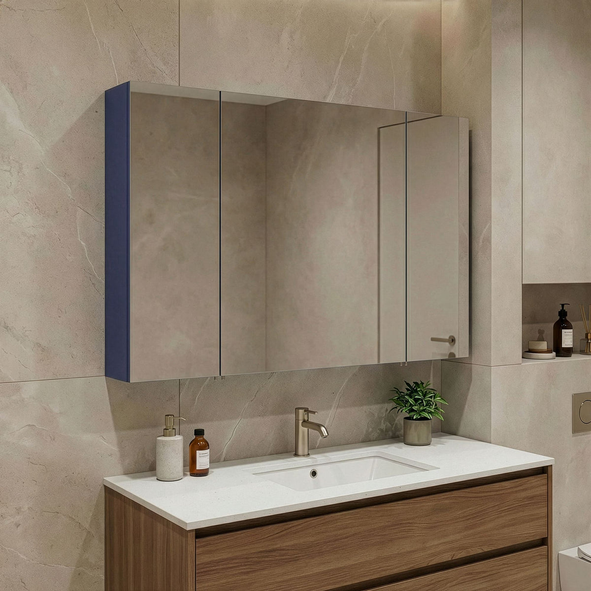 Ντουλάπι Καθρέφτης Μπάνιου 97x66x16 εκ. Matte Navy Blue | 785PNC1292