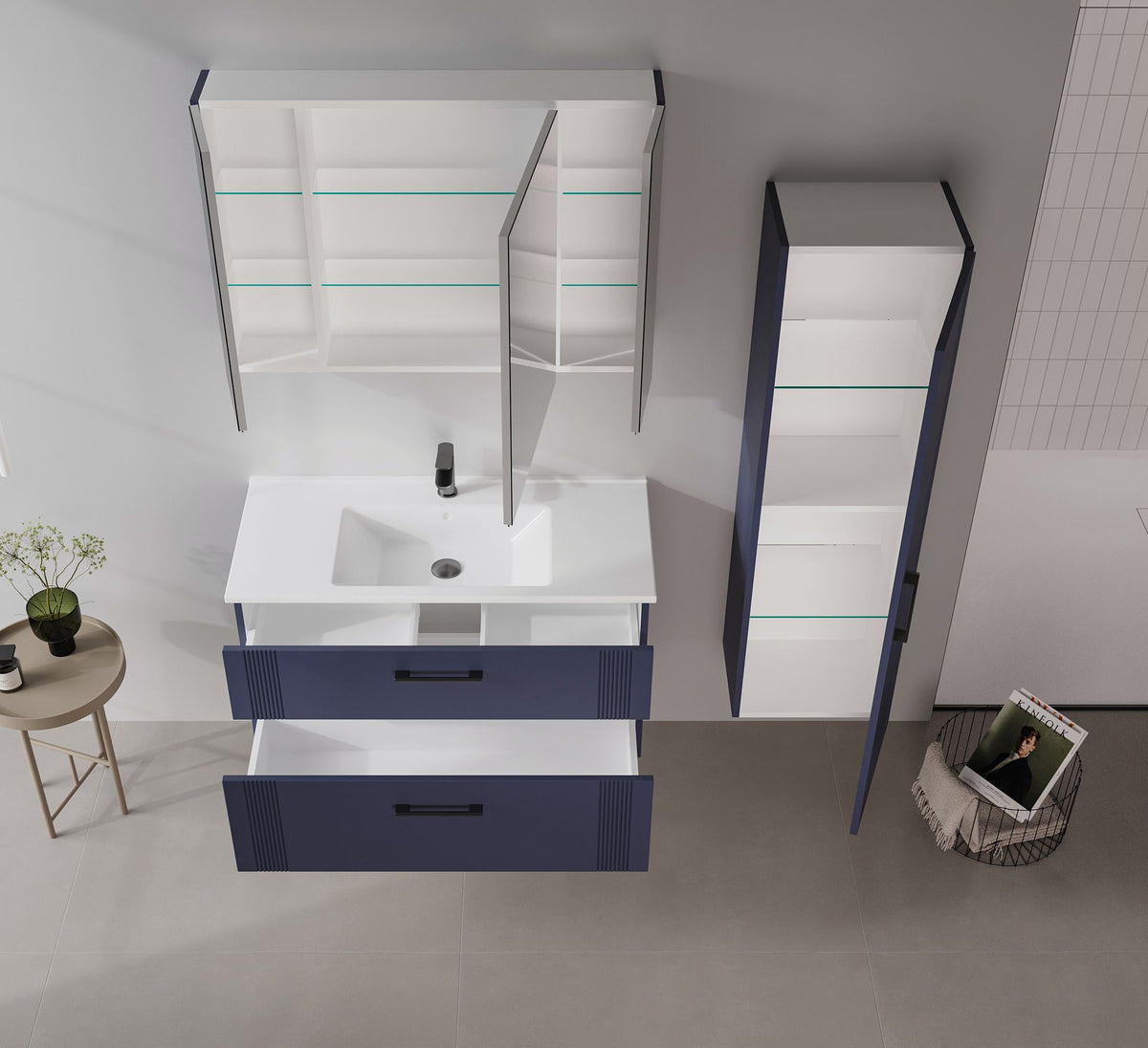 Ντουλάπι Καθρέφτης Μπάνιου 97x66x16 εκ. Matte Navy Blue | 785PNC1292