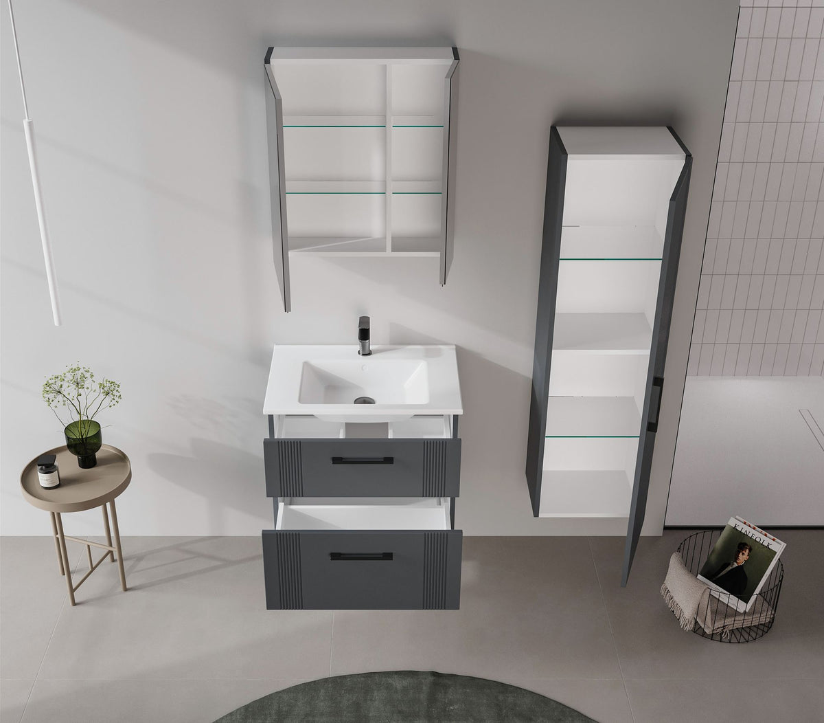 Ντουλάπι Καθρέφτης Μπάνιου 60x66x16 εκ. Matte Anthracite | 785PNC1298