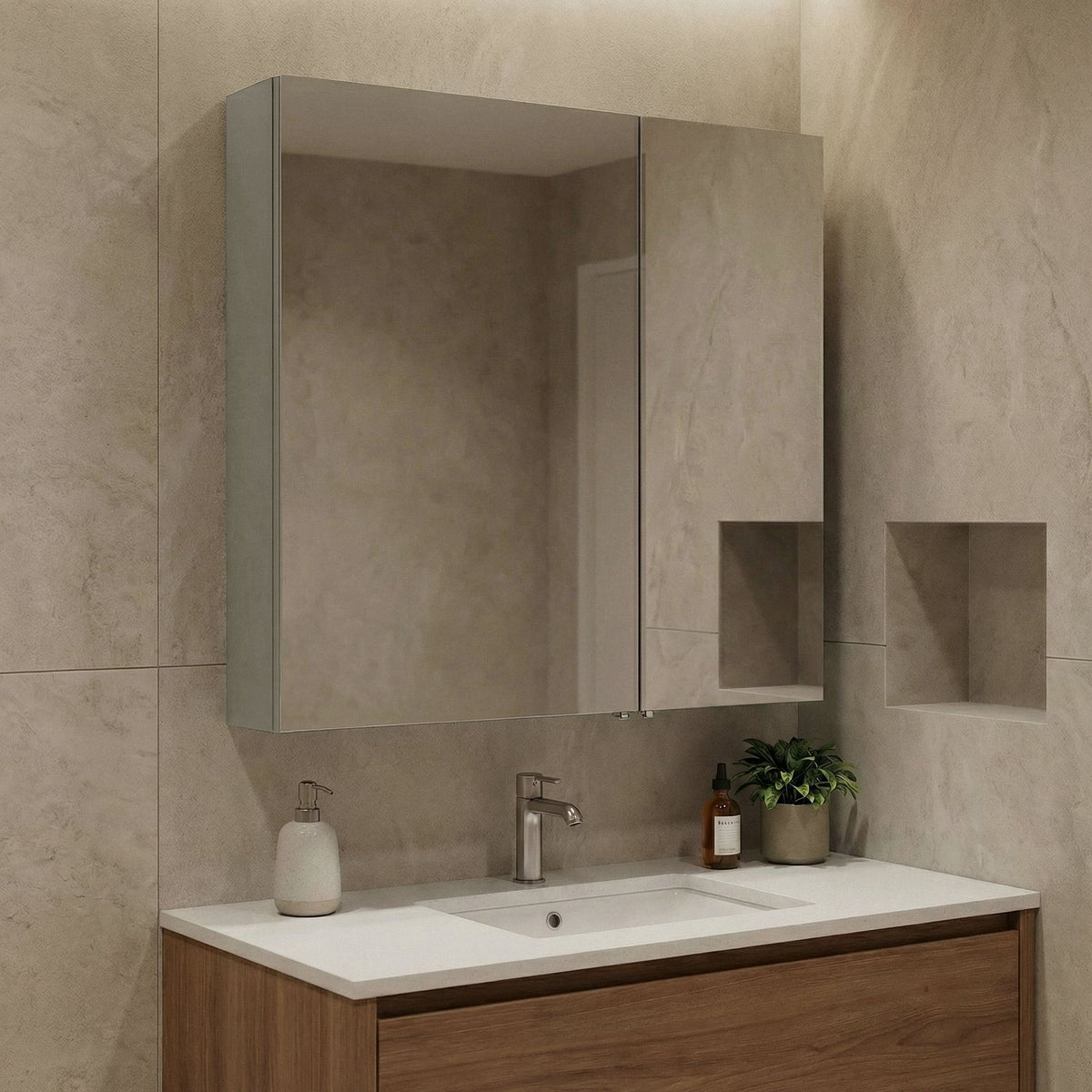 Ντουλάπι Καθρέφτης Μπάνιου 60x66x16 εκ. Matte Cashmere | 785PNC1300