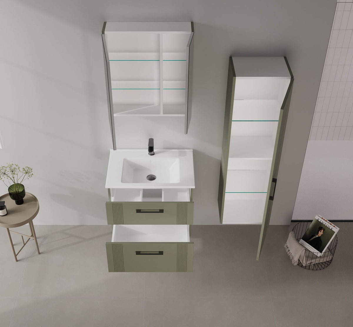 Ντουλάπι Καθρέφτης Μπάνιου 60x66x16 εκ. Matte Green | 785PNC1301