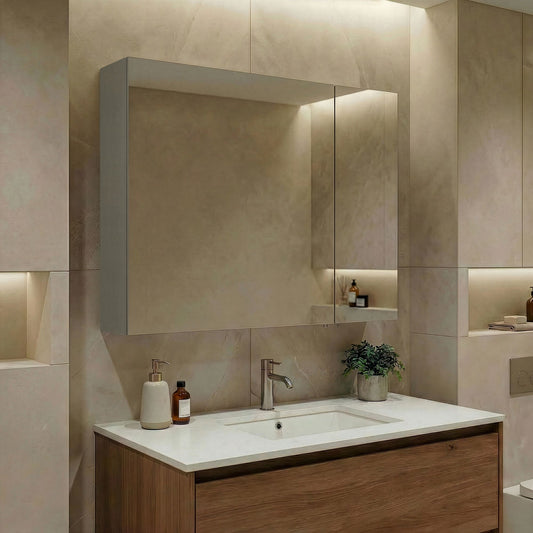 Ντουλάπι Καθρέφτης Μπάνιου 75x66x16 εκ. Matte Cashmere | 785PNC1305