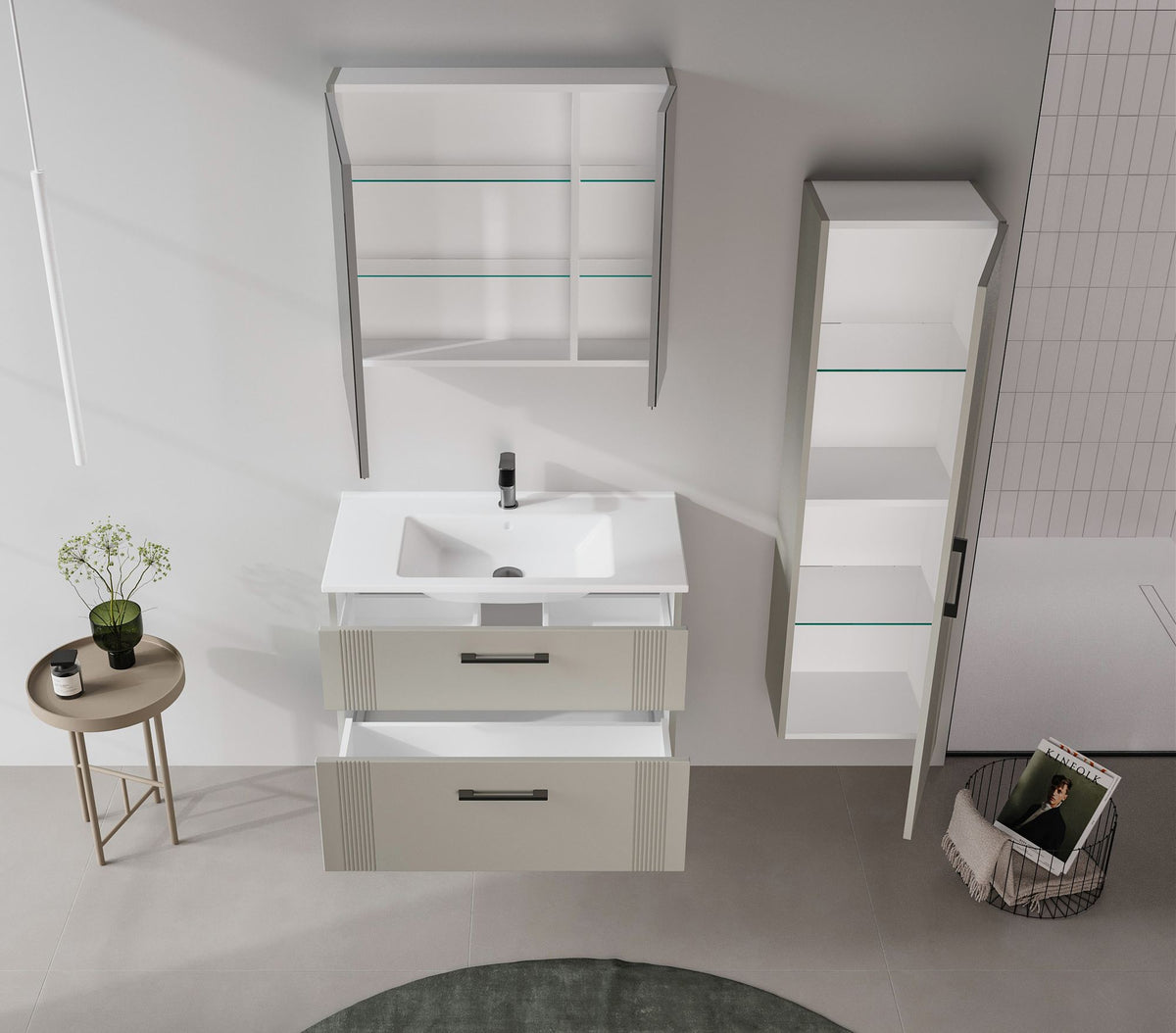 Ντουλάπι Καθρέφτης Μπάνιου 75x66x16 εκ. Matte Cashmere | 785PNC1305