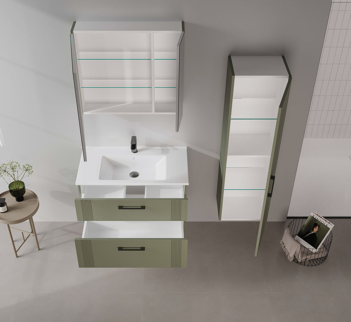 Ντουλάπι Καθρέφτης Μπάνιου 75x66x16 εκ. Matte Green | 785PNC1306
