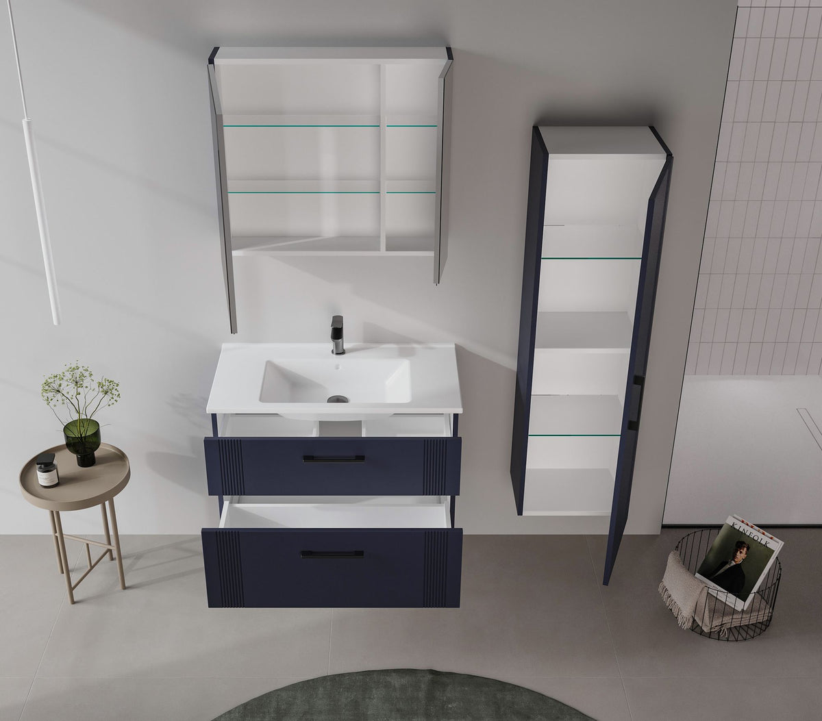 Ντουλάπι Καθρέφτης Μπάνιου 75x66x16 εκ. Matte Navy Blue | 785PNC1307