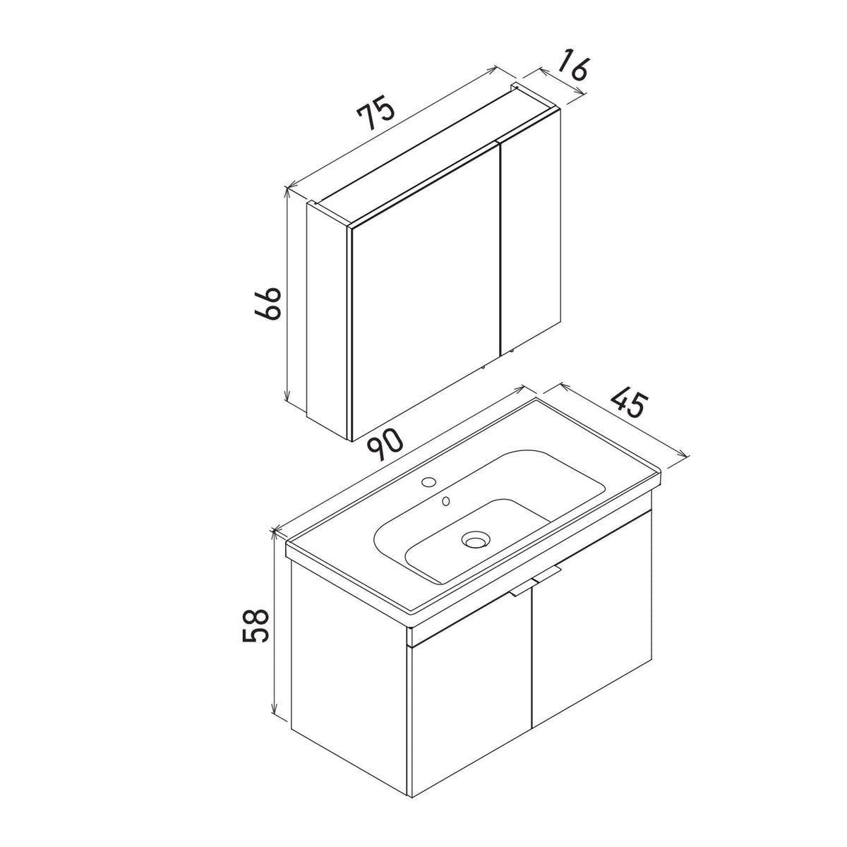 Σετ Επίπλου Μπάνιου με Νιπτήρα & Καθρέφτη (2 Τεμάχια) σε χρώμα Ματ Ανθρακί, 785PNC1562.