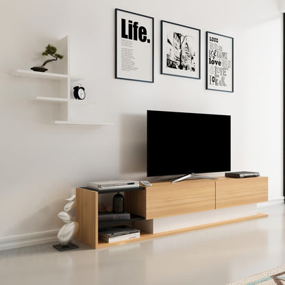 Έπιπλο Τηλεόρασης TV Βάση Σύνθεση Λευκό Teak | 788DEC3052