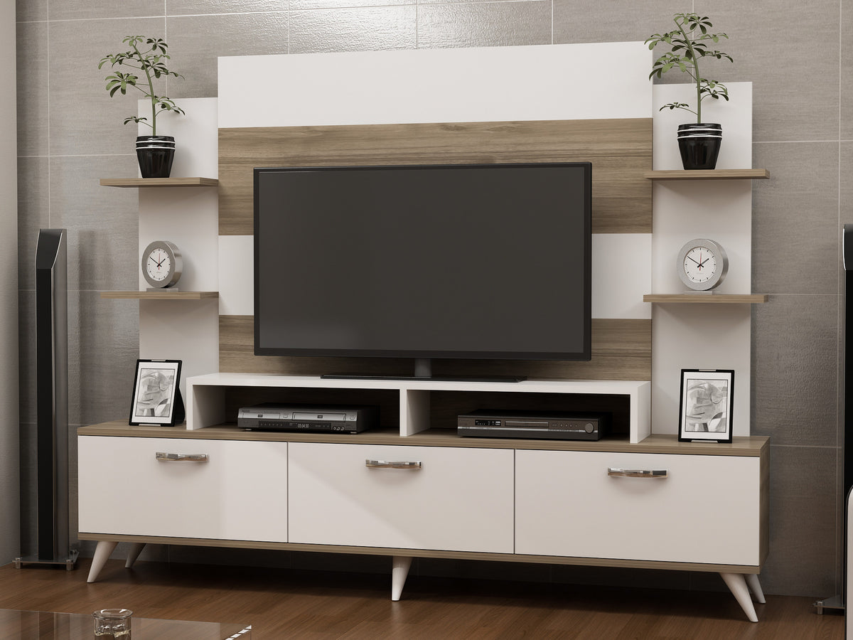 Έπιπλο Τηλεόρασης TV Βάση Σύνθεση Λευκό Καρυδί | 788DEC3075