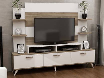 Έπιπλο Τηλεόρασης TV Βάση Σύνθεση Λευκό Καρυδί | 788DEC3075