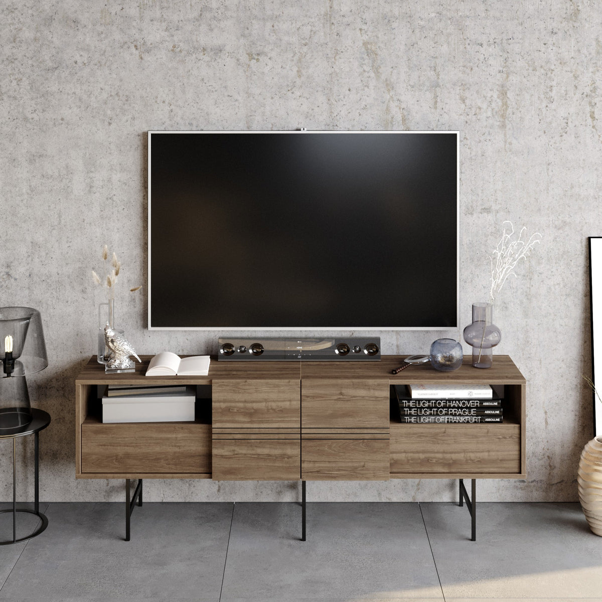 Έπιπλο Τηλεόρασης TV Βάση Σύνθεση Καρυδί Μαύρο | 788DEC4010
