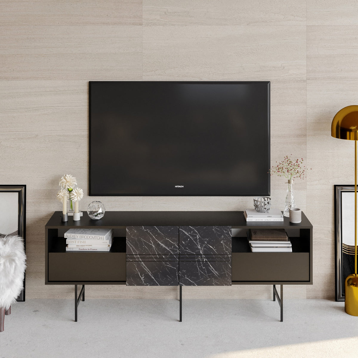 Έπιπλο Τηλεόρασης TV Βάση Σύνθεση Μαύρο Marble | 788DEC4012