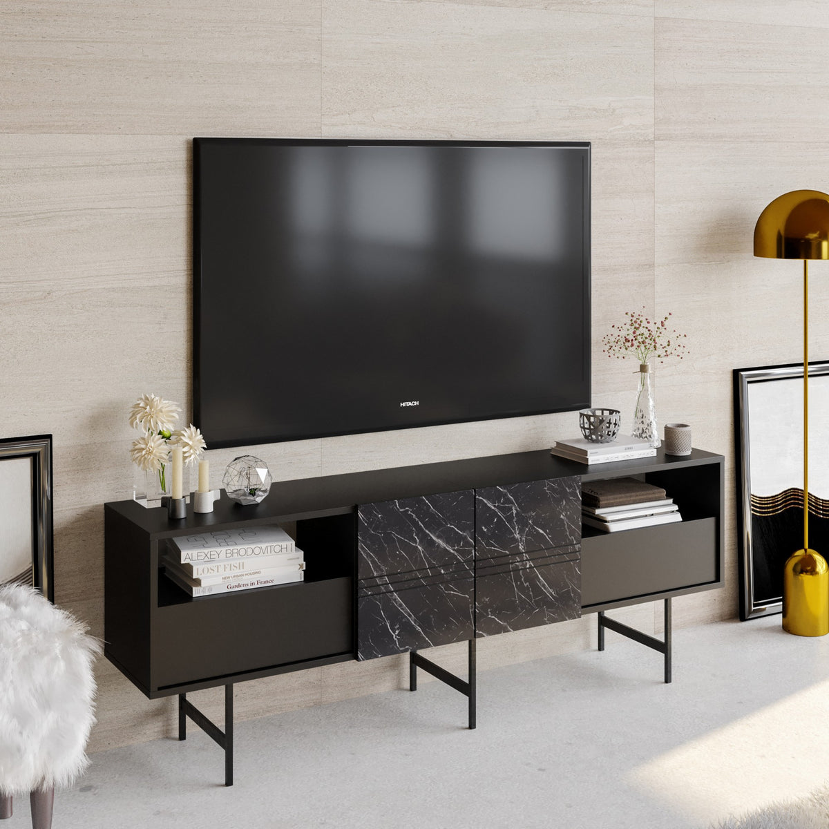 Έπιπλο Τηλεόρασης TV Βάση Σύνθεση Μαύρο Marble | 788DEC4012