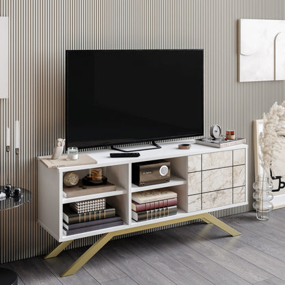 Έπιπλο Τηλεόρασης TV Βάση Σύνθεση Λευκό Χρυσό | 788DEC4035