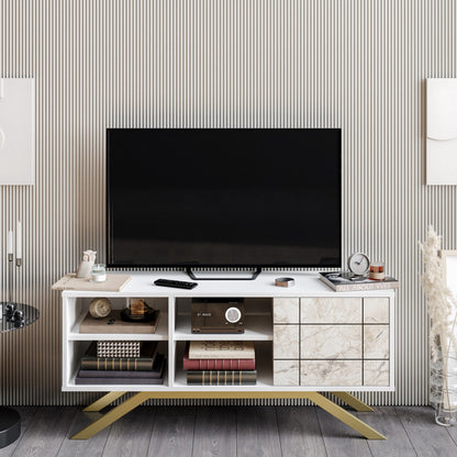 Έπιπλο Τηλεόρασης TV Βάση Σύνθεση Λευκό Χρυσό | 788DEC4035