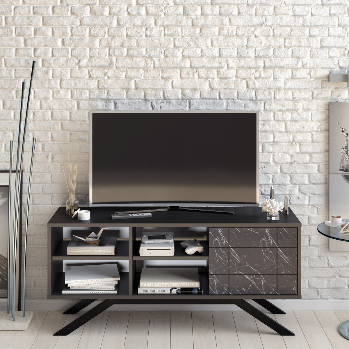 Έπιπλο Τηλεόρασης TV Βάση Σύνθεση Μαύρο Marble | 788DEC4037