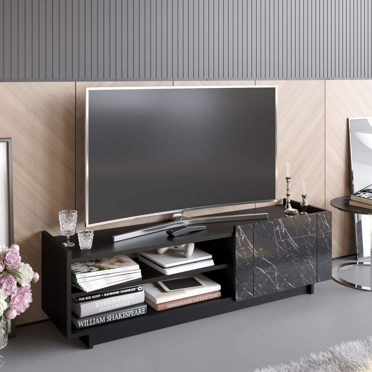 Έπιπλο Τηλεόρασης TV Βάση Σύνθεση Μαύρο Marble | 788DEC4044