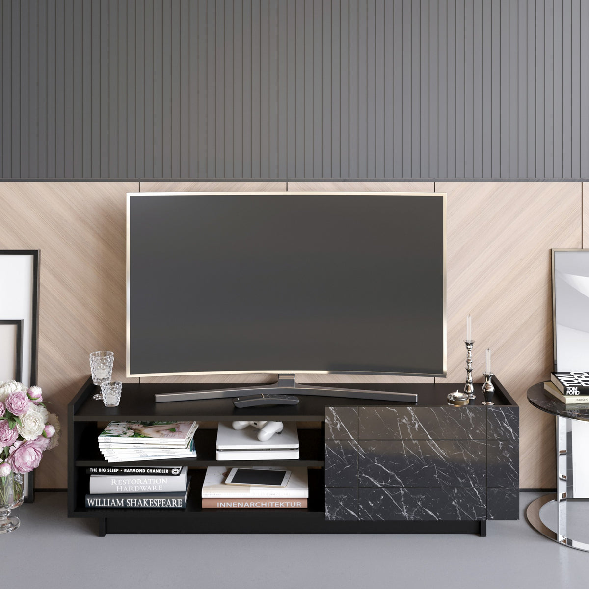 Έπιπλο Τηλεόρασης TV Βάση Σύνθεση Μαύρο Marble | 788DEC4044