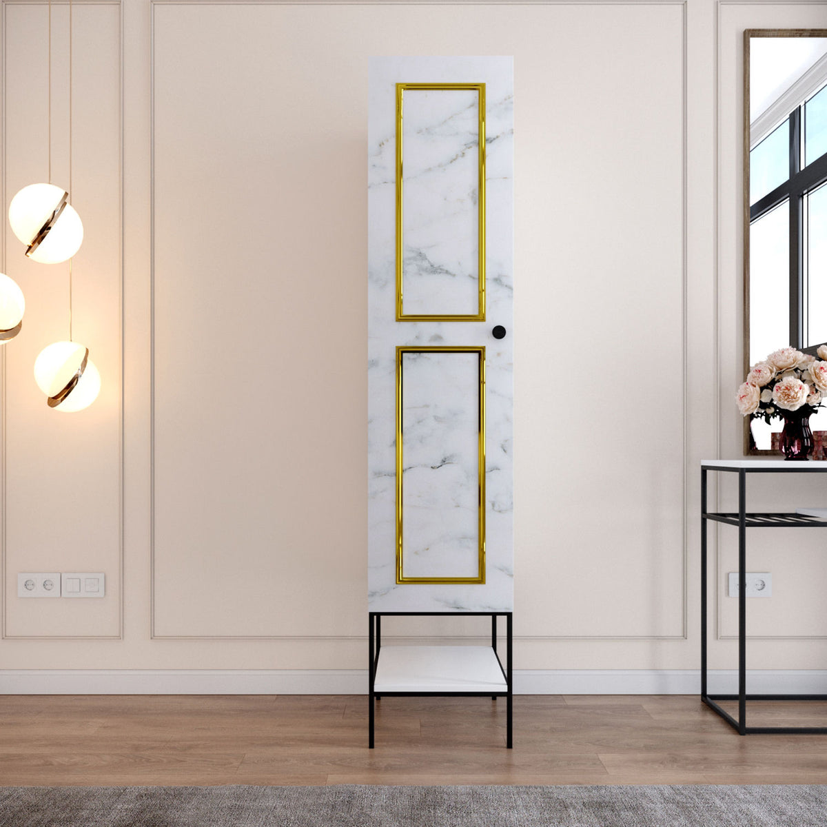 Ντουλάπα 42x200x50 εκ White Black Gold 801CMY3437