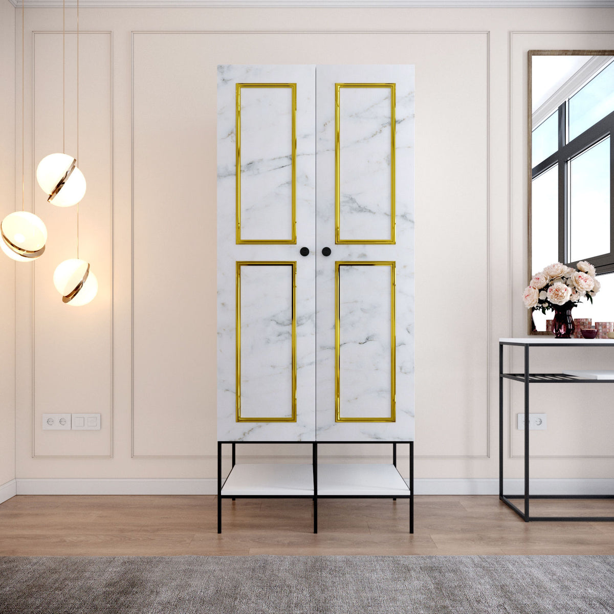 Ντουλάπα 84x200x50 εκ White Black Gold 801CMY3438