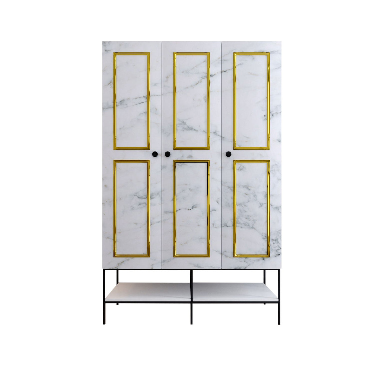 Ντουλάπα 126x200x50 εκ White Black Gold 801CMY3439