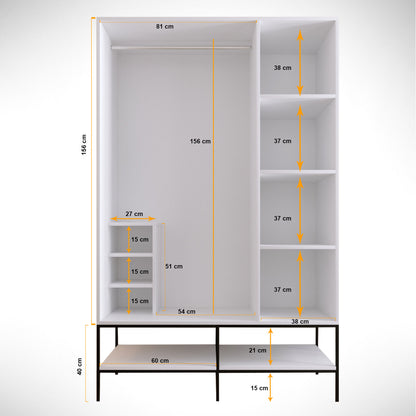 Ντουλάπα 126x200x50 εκ White Black Gold 801CMY3439