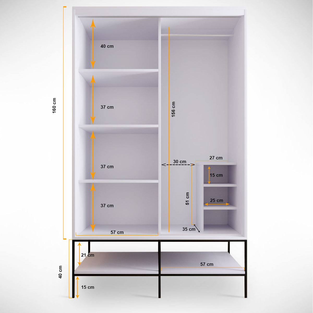 Ντουλάπα 120x200x57 εκ White Black Gold 801CMY3443