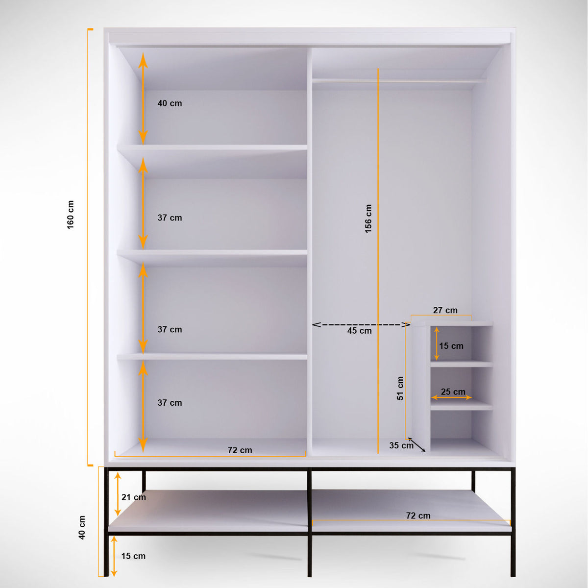 Ντουλάπα 150x200x57 εκ White Black Gold 801CMY3444