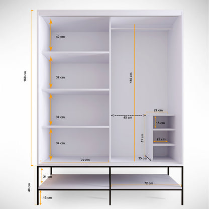 Ντουλάπα 150x200x57 εκ White Black Gold 801CMY3444