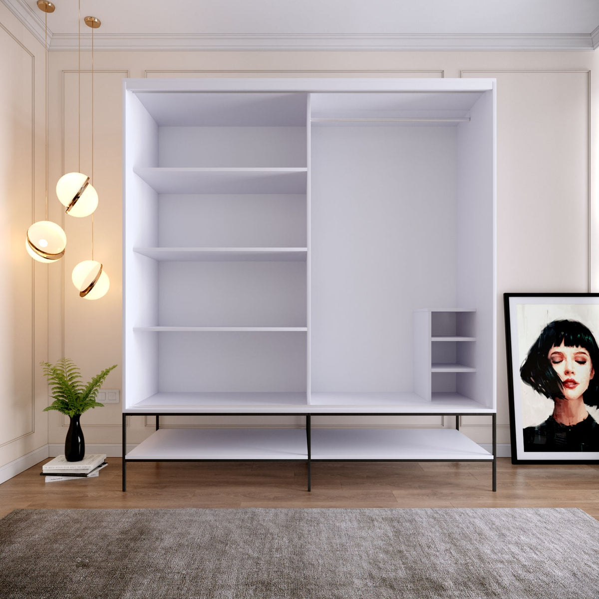 Ντουλάπα 190x200x57 εκ White Black Gold 801CMY3445
