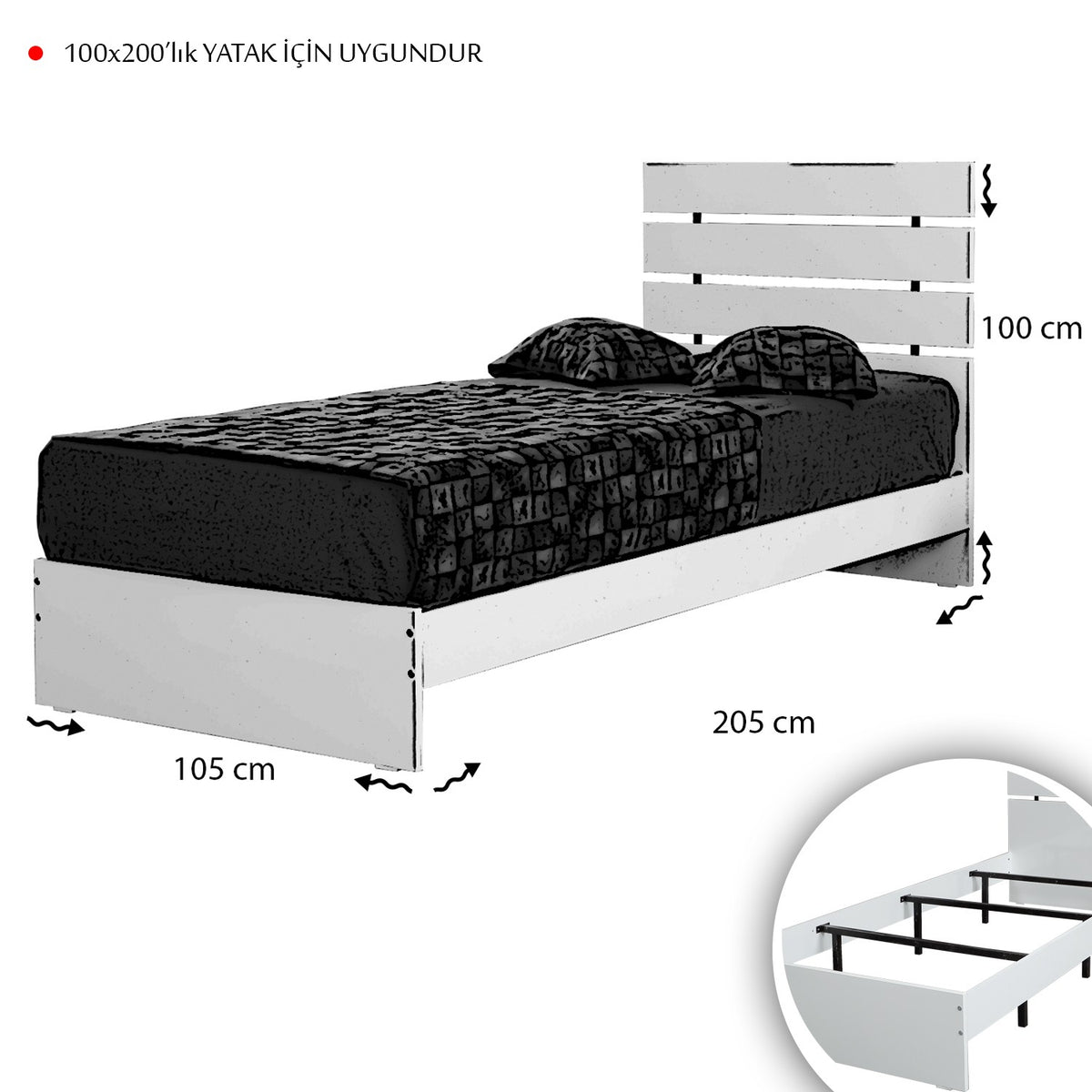 Μονό Κρεβάτι 100x200 cm σε Δρυ Χρώμα με Μεταλλικό Σκελετό και Elegant Minimal Σχεδιασμό | 801CMY5305