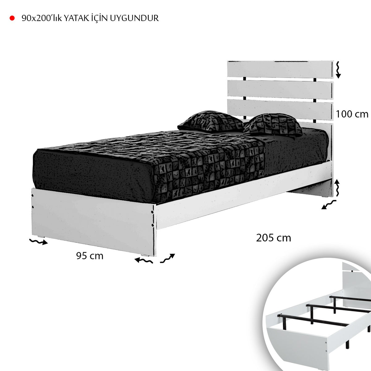 Μονό Κρεβάτι 90x200 cm σε Δρυ Χρώμα με Μεταλλικό Σκελετό και Elegant Minimal Σχεδιασμό | 801CMY5306