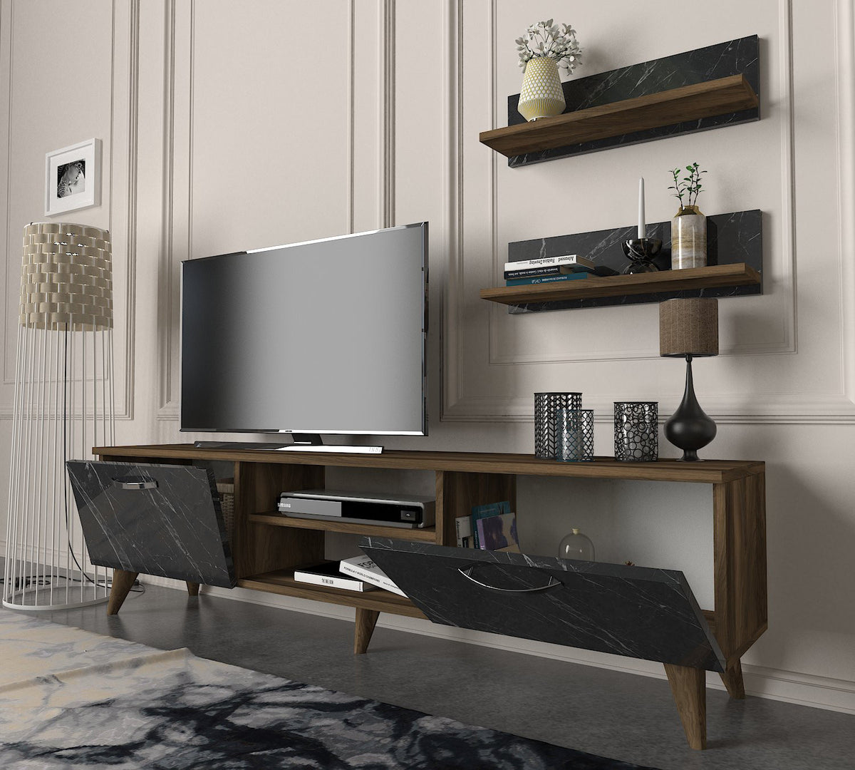 Έπιπλο Τηλεόρασης TV Βάση Σύνθεση Καρυδί Marble | 804TRH3046