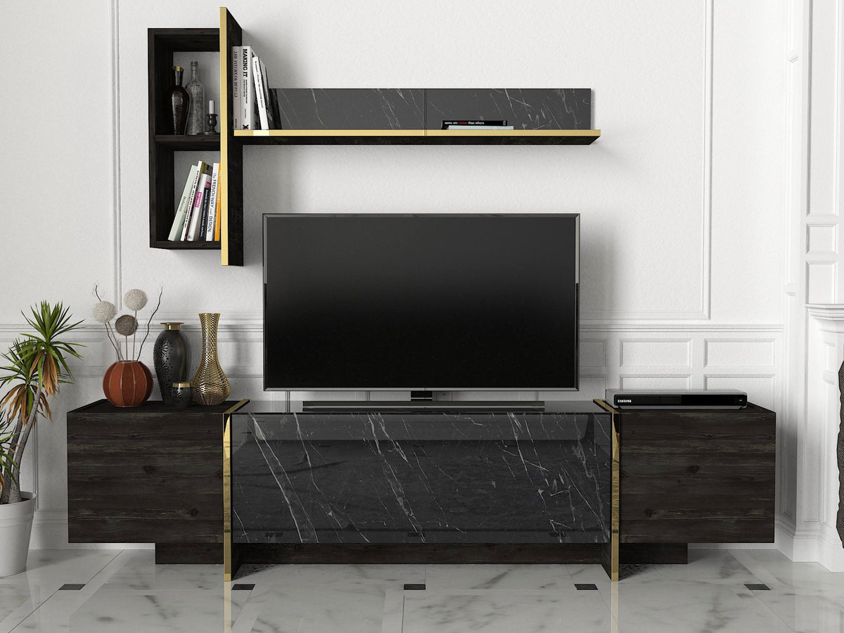 Έπιπλο Τηλεόρασης TV Βάση Σύνθεση Μαύρο Χρυσό | 804TRH3051