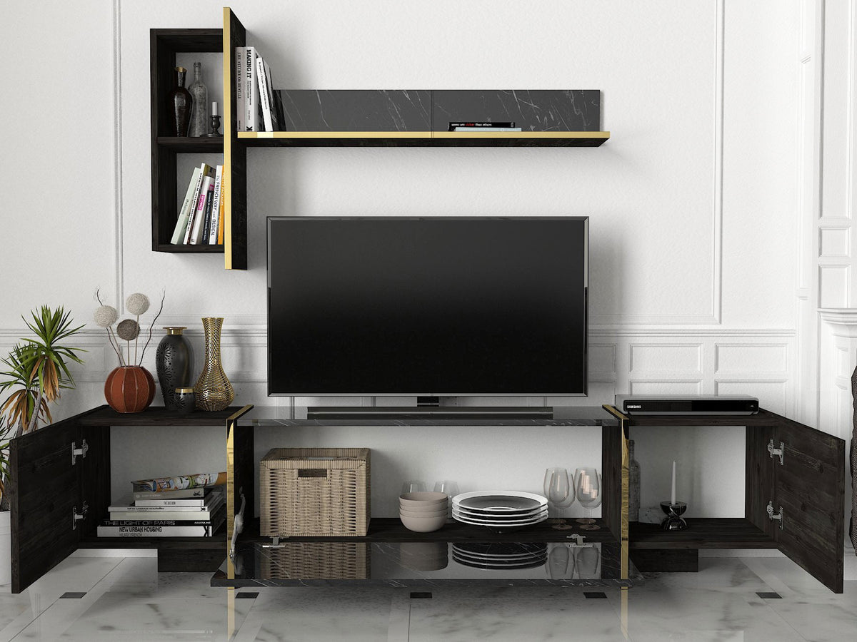 Έπιπλο Τηλεόρασης TV Βάση Σύνθεση Μαύρο Χρυσό | 804TRH3051