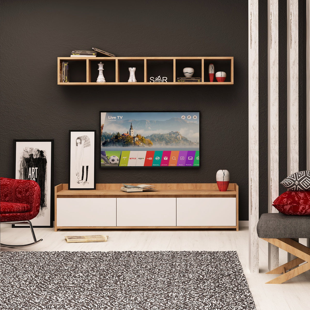 Έπιπλο Τηλεόρασης TV Βάση Σύνθεση Δρυς Λευκό | 811MDD3004