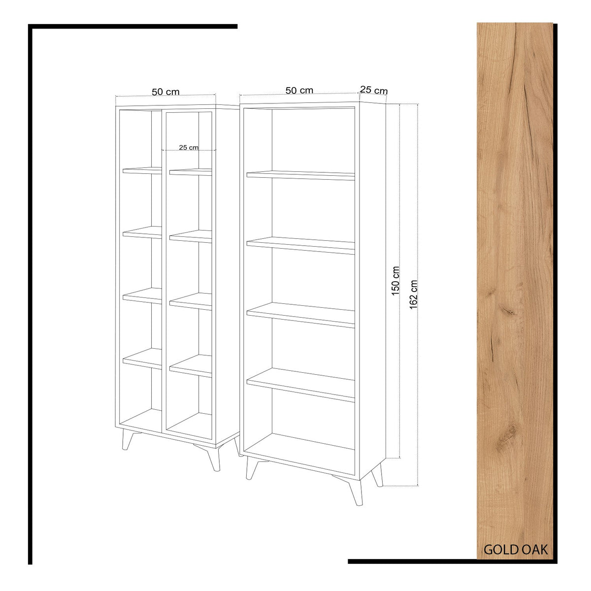 Βιβλιοθήκη 50 × 25 × 162 εκ. Δρυς Λευκό GR811MDD3601