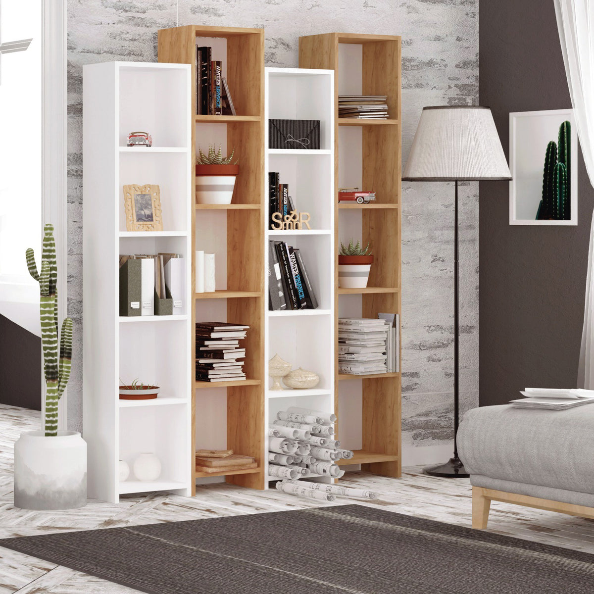 Βιβλιοθήκη 33,6 × 25 × 180 εκ. Δρυς Λευκό GR811MDD3606