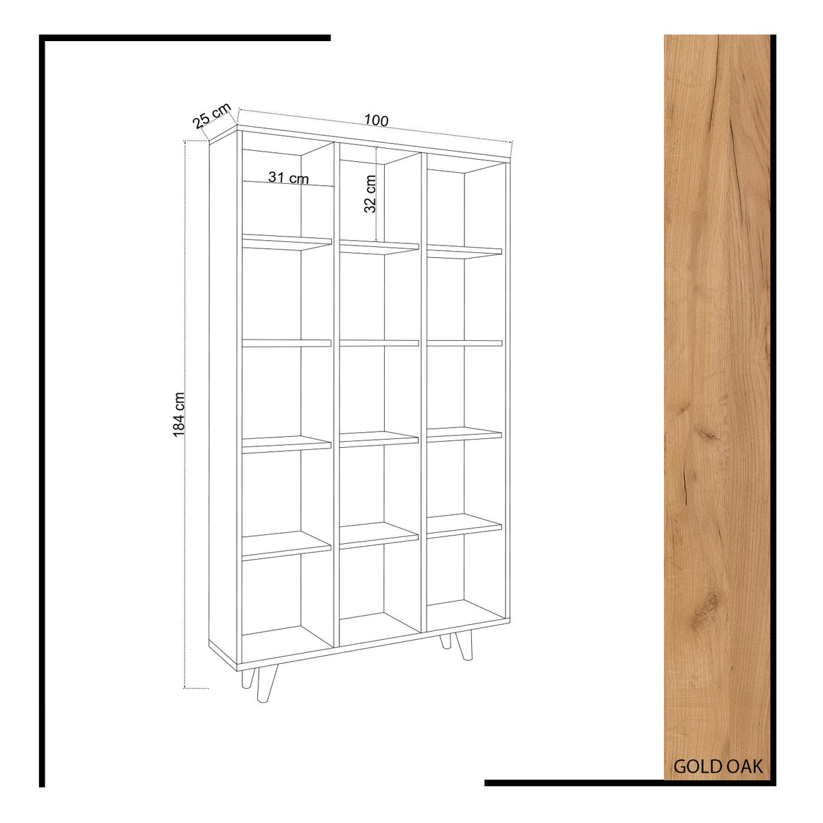 Βιβλιοθήκη 100 × 25 × 184 εκ. Δρυς GR811MDD3607