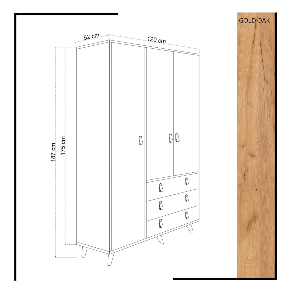 Ντουλάπα 120x187x52 εκ Oak White 811MDD4907